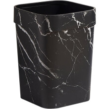 Corbeille à papier carrée effet marbre, 14 l, en plastique noir, pour salle de bain, salon, bureau, recyclage des déchets