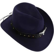 Cowboyhut mit Nieten und Stierkopf-Dekor, Western-Fedora aus Wolle mit breiter Krempe, strapazierfähiges Design