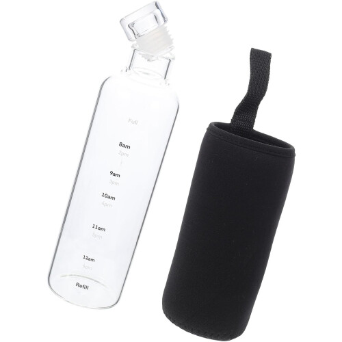 Glass Water Bottle with Time Scale Sealed Bottle Smooth Edges Design Creative Simple Style Practical