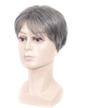 Wig Head Lace Front Wig for Men Short Grey High Temperature Fiber Hair