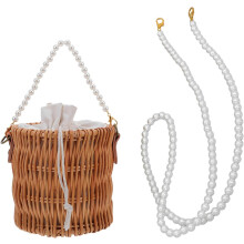 Gewebte Umhängetasche mit Kette für Damen, handgefertigte Strohtasche mit Perlenverzierungen