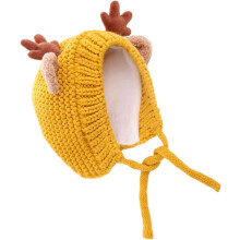 Warme Strickmütze aus dickem Stoff mit Plüschfutter für kaltes Wetter, 44–50 cm verstellbar, Herbst/Winter, Gelb
