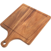 Kleines Schneidebrett/Pizzablech aus Holz, 37 x 28 x 2 cm, Naturholz, griffiger Griff