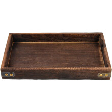 Plateau de service rectangulaire multifonctionnel en bois d'hévéa de style vintage, idéal pour la décoration intérieure.