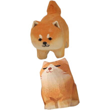 2 Stück Katzen- und Hundefiguren aus Holz, kleine dekorative Tierskulpturen, realistisches, kreatives Design, elegantes Aussehen