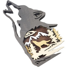 Dekorative Wolfsstatue aus Holz, mehrschichtig geschnitzt, Massivholz, Kunsthandwerk, Wohnaccessoire