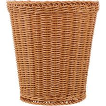 Corbeille à papier de bureau ronde marron tressée de style campagnard, sans couvercle, pour rangement multi-usages.