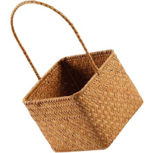 Cesta tejida natural con asa, cesta de almacenamiento multifuncional de paja trenzada