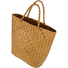 Handgewebte Tragetasche, Damenhandtasche im sommerlichen Boho-Stil, Strohkorbtasche mit Henkel