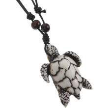 Halskette mit Schildkrötenanhänger aus gewebtem Seil für Herren, Vintage-Schmuckstück aus handgefertigtem Kunstharz mit Meeresschildkröte