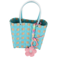 Panier de pique-nique tressé à la main avec accessoires, bleu, en plastique à anses courtes