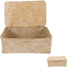 Aufbewahrungskorb aus Bambusgewebe mit Deckel, praktische Aufbewahrungsbox, 26 x 16 x 10 cm