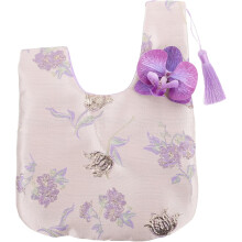 Seidenblumen-Clutch, Handgelenktasche, Quasten, bestickte Orchidee, japanischer Brokatstil, Handtasche
