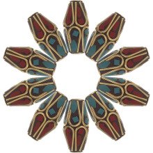 10 tibetische Zwischenperlen (20 mm x 9 mm) aus nepalesischem Kupfer im Vintage-Stil mit Türkiseinlage – DIY-Schmuckzubehör