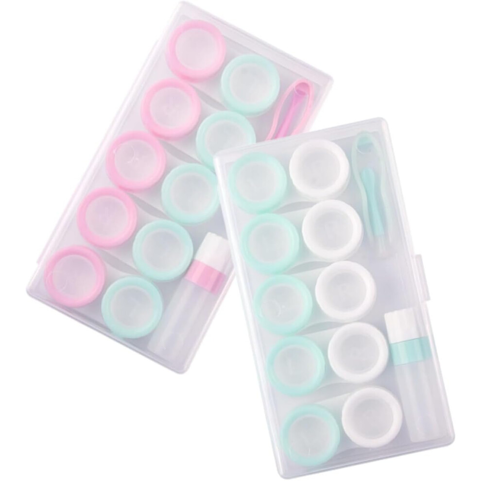 Hkhbjs 2Sets Contact Lens Box Macaron Storage Pp Case Tweezer Travel Portable Home Use Eye Contact Case