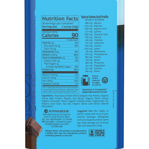 (750g) Sunwarrior Organic Plant-Based Protein Powder, Chocolate 1