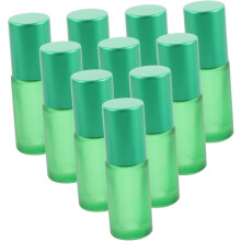 10pcs Frosted Green Glass Roller Oil Garrafas com Bolas de Aço Recipientes Portáteis de Óleo Esencial Reenchíveis