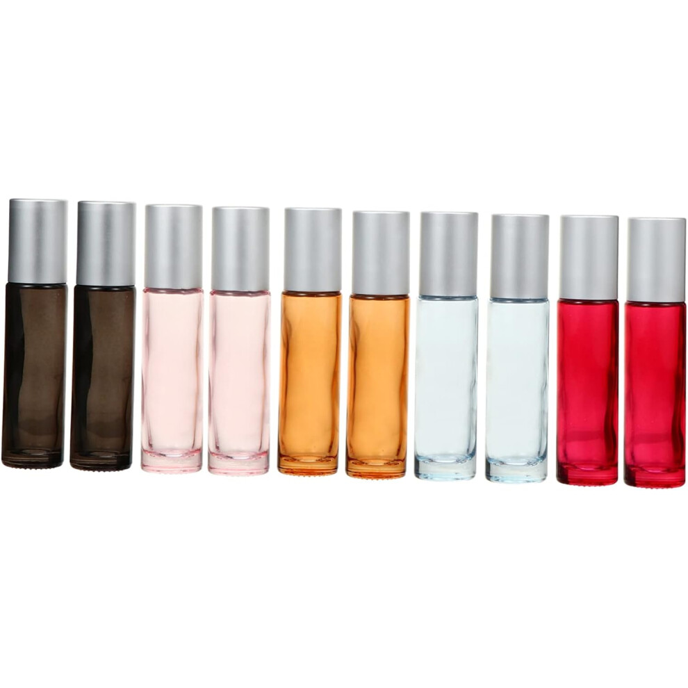 Hkhbjs Silver 10Pcs Essential Oil Roller Bottles Glass Design Caps For Oil Fragrance And Roll Bottle Subpackaging Containers