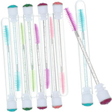 10 pinceles de plástico para cejas y extensiones de pestañas con tubos de ABS de cristal.