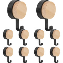 10 Stück Wandhaken aus Holz, selbstklebend, kein Bohren erforderlich, hohe Tragfähigkeit, schwarz, PP