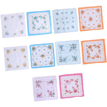 10 stuks kleine katoenen zakdoekjes met bloemenprint, bedrukte katoenen zakdoekjes voor dames, voor thuisgebruik, met een halvemaanvormige rand.