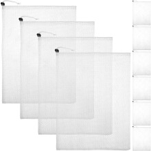10 stuks netzakken met trekkoord, multifunctionele, herbruikbare kledingzakken van polyester, wit, voor op reis en thuisgebruik.