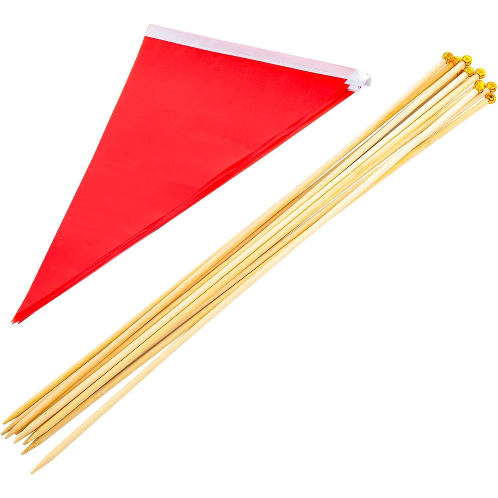 10Pcs Red Lawn Marking Flags With Bamboo Poles, Triangular Yard Mark Flags For Construction 5455468300691