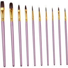 10-teiliges Set Ölmalpinsel mit lila Griff, Nylonpinsel für Aquarell- und Gouachemalerei