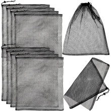 10 schwarze Polyester-Netzbeutel mit Kordelzug, 30 x 40 cm, Mehrzweck-Aufbewahrungstasche für Sportgeräte