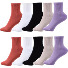 10pairs Cotton Mid-calf Socks for Women Breathable Casual Socks for Everyday Wear High Ankle for Comfort for Seasons