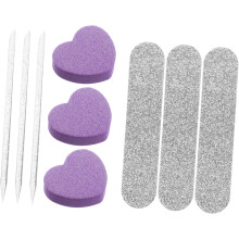 10-delige manicurekit met nagelverzorgingsproducten, inclusief vijlen, buffers en vormgevende tools voor vinger- en teennagels, voor thuis en op reis.