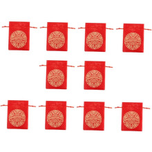 Bolsas con cordón para joyería, 10 unidades, de satén, ideales para bodas, fiestas y almacenamiento de dulces, color rojo, estilo chino.