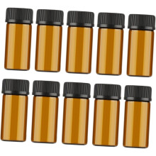 10pcs 3ml Mini garrafas de frasco de vidro tampa de grão marrom escuro e tampa de buraco pequenos recipientes de óleo e perfume recarregáveis