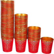 100 Stück Hochzeits-Wasserbecher aus Goldfolie und rote Papier-Teebecher