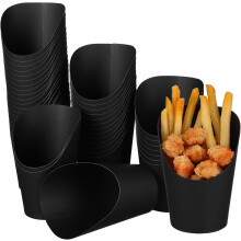 100 Stück Snackbecher, 400 ml, schwarzes Papier, lebensmittelecht, robust, großes Fassungsvermögen, konisch