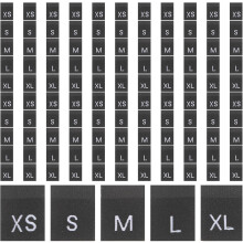 500 Stück schwarze, waschbare Größenetiketten aus Textilgewebe: XS, S, M, L, XL