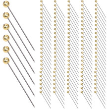 1000 spilli da sartoria lunghi 3,8 cm in acciaio inossidabile dorato con testa a sfera rotonda a forma di pera.