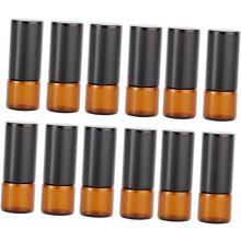 12pcs Refillable Roller Bottles Amber Vials with Stainless Steel Leakproof Design