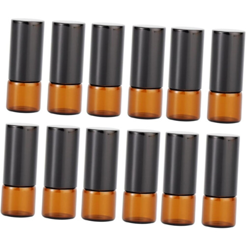12pcs Refillable Roller Bottles Amber Vials with Stainless Steel Leakproof Design