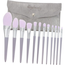 12-teiliges professionelles Make-up-Pinselset mit Holzgriff und Aufbewahrungstasche, weiche synthetische Puder- und Rougepinsel