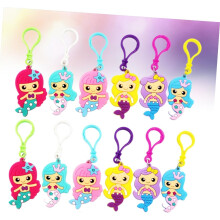 12 Stück PVC-Schlüsselanhänger mit Meerjungfrauenmotiv, Cartoon-Partygeschenke für Ringe in zufälligen Farben