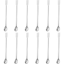 12 Stück Edelstahl-Probenahmelöffel für Labore, 20 cm, quadratischer Kopf, verdickter Laborspatel, doppelseitig zum Rühren