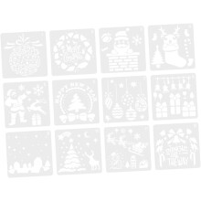 12 stuks kerstschildersjablonen, doe-het-zelf tekensjablonen van hol plastic voor kerstknutselprojecten.