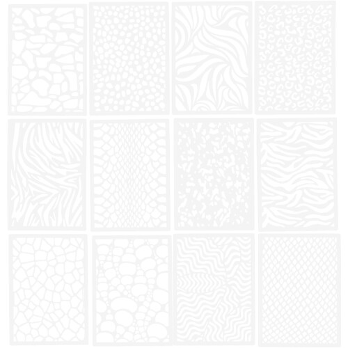12pcs Leopard Pattern Drawing Stencils Made of White Pet Material, Multi-Function Painting Templates