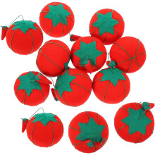 Kit de costura de 12 piezas con forma de tomate simulado y alfiletero con aguja roja