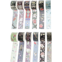 Juego de 12 rollos de cinta washi estilo japonés vintage, cinta decorativa para scrapbooking con lámina dorada.