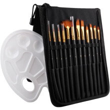 13-teiliges Malset: Schwarze Aquarell- und Acrylpinsel, Malstifte und Zeichenplatte