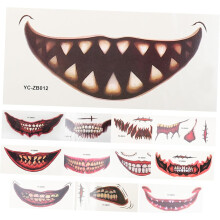 12 Sets gruseliger Mundaufkleber für Halloween, Tattoo-Aufkleber für Cosplay-Partydekorationen