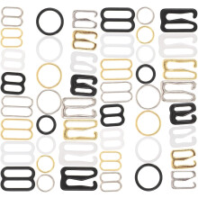 120Pcs Bra Strap Adjuster Buckles Metal Fasteners 8-12Mm Width with 4 Colors and 3 Styles