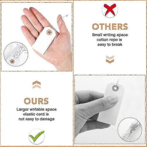 100 Pack Blank Tags with Elastic String Marking Hang Tags Attached Reinforced Hole Writable Blank Tags 2.75x1.37Inch 2